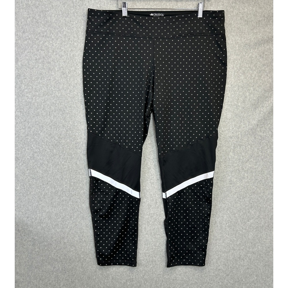 Ideology Leggings Black Polka Dot Mesh Panel Activewear Women XXL